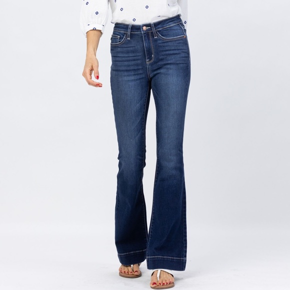 judy blue high rise trouser flare with 2" hem JB82395REG DK